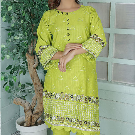 2 Piece Kurti Salwar Embroidery Set - Pure Cotton Collection Stylish Solid Color Light Weight Cotton Fabric Suit Top Bottom Salwar Kameez Indian Pakistani Embroidered Suit For Event Party Outdoor Dress - Green - Shop N Save