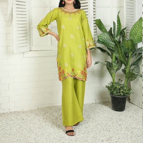 2 Piece Kurti Salwar Embroidery Set - Pure Cotton Collection Stylish Solid Color Light Weight Cotton Fabric Suit Top Bottom Salwar Kameez Indian Pakistani Embroidered Suit For Event Party Outdoor Dress - Green - Shop N Save