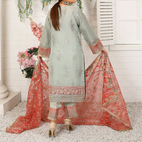 3 Piece Fancy Embroidery Dress - Stylish Light Weight Chiffon Organza Fabric Suit Indian Pakistani Fancy Embroidered Dress For Events Party Outdoor Dress - Green - Shop N Save