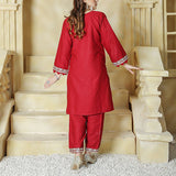 2 Piece Kurti Salwar Embroidery Set - Pure Cotton Collection Stylish Solid Color Light Weight Cotton Fabric Suit Top Bottom Salwar Kameez Indian Pakistani Embroidered Suit For Event Party Outdoor Dress - Maroon - Shop N Save