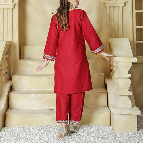 2 Piece Kurti Salwar Embroidery Set - Pure Cotton Collection Stylish Solid Color Light Weight Cotton Fabric Suit Top Bottom Salwar Kameez Indian Pakistani Embroidered Suit For Event Party Outdoor Dress - Maroon - Shop N Save