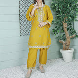 2 Piece Kurti Salwar Embroidery Set - Pure Cotton Collection Stylish Solid Color Light Weight Cotton Fabric Suit Top Bottom Salwar Kameez Indian Pakistani Embroidered Suit For Event Party Outdoor Dress - Yellow - Shop N Save