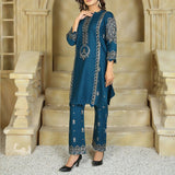 2 Piece Kurti Salwar Embroidery Set - Pure Cotton Collection Stylish Solid Color Light Weight Cotton Fabric Suit Top Bottom Salwar Kameez Indian Pakistani Embroidered Suit For Event Party Outdoor Dress - Dark Blue - Shop N Save