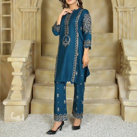 2 Piece Kurti Salwar Embroidery Set - Pure Cotton Collection Stylish Solid Color Light Weight Cotton Fabric Suit Top Bottom Salwar Kameez Indian Pakistani Embroidered Suit For Event Party Outdoor Dress - Dark Blue - Shop N Save