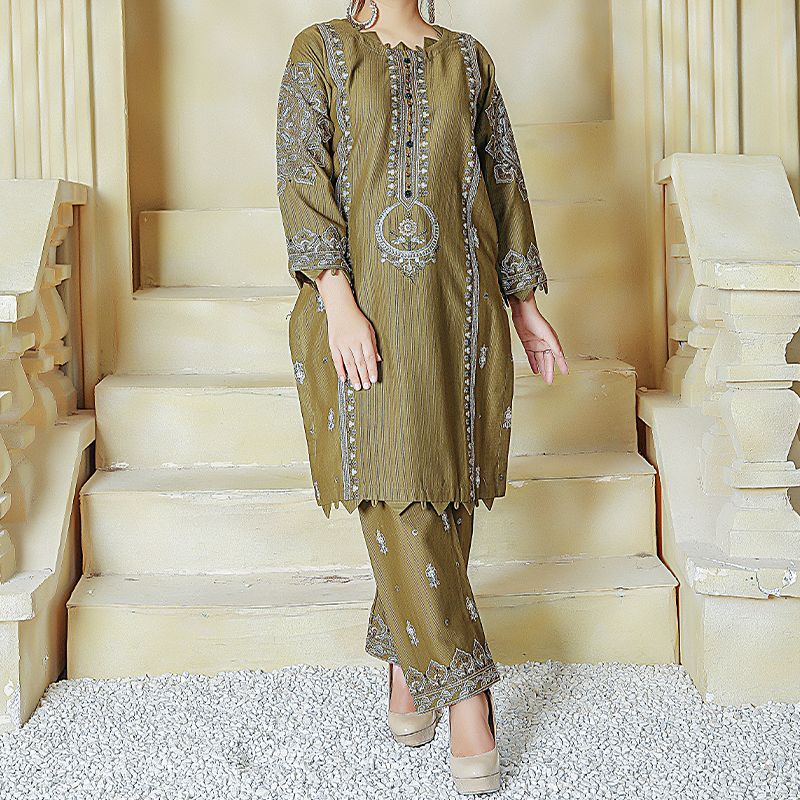 2 Piece Kurti Salwar Embroidery Set - Pure Cotton Collection Stylish Solid Color Light Weight Cotton Fabric Suit Top Bottom Salwar Kameez Indian Pakistani Embroidered Suit For Event Party Outdoor Dress - Dark Green - Shop N Save