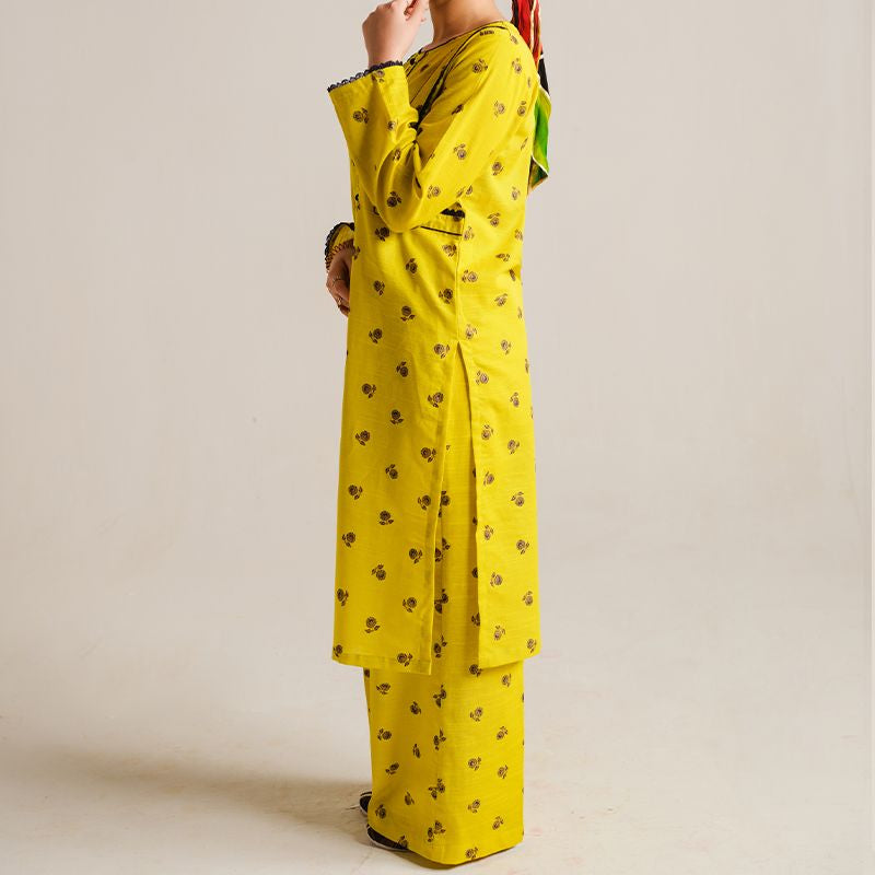 2 Piece Digital Print Kurti Salwar Set - Pure Cotton Collection Stylish Light Weight Cotton Fabric Suit Top Bottom Salwar Kameez Indian Pakistani Printed Suit For Casual Outdoor Dress - Yellow - Shop N Save