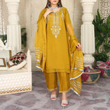 3 Piece Fancy Embroidery Dress - Stylish Light Weight Chiffon Organza Fabric Suit Indian Pakistani Fancy Embroidered Dress For Events Party Outdoor Dress - Golden - Shop N Save