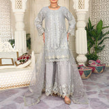 3 Piece Fancy Embroidery Dress - Stylish Light Weight Chiffon Organza Fabric Suit Indian Pakistani Fancy Embroidered Dress For Events Party Outdoor Dress - Gray - Shop N Save
