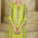 2 Piece Kurti Salwar Embroidery Set - Pure Cotton Collection Stylish Solid Color Light Weight Cotton Fabric Suit Top Bottom Salwar Kameez Indian Pakistani Embroidered Suit For Event Party Outdoor Dress - Green - Shop N Save