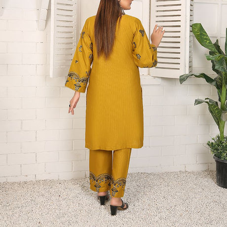 2 Piece Kurti Salwar Embroidery Set - Pure Cotton Collection Stylish Solid Color Light Weight Cotton Fabric Suit Top Bottom Salwar Kameez Indian Pakistani Embroidered Suit For Event Party Outdoor Dress - Golden - Shop N Save