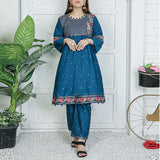 2 Piece Kurti Salwar Embroidery Set - Pure Cotton Collection Stylish Solid Color Light Weight Cotton Fabric Suit Top Bottom Salwar Kameez Indian Pakistani Embroidered Suit For Event Party Outdoor Dress - Dark Blue - Shop N Save