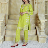 2 Piece Kurti Salwar Embroidery Set - Pure Cotton Collection Stylish Solid Color Light Weight Cotton Fabric Suit Top Bottom Salwar Kameez Indian Pakistani Embroidered Suit For Event Party Outdoor Dress - Green - Shop N Save
