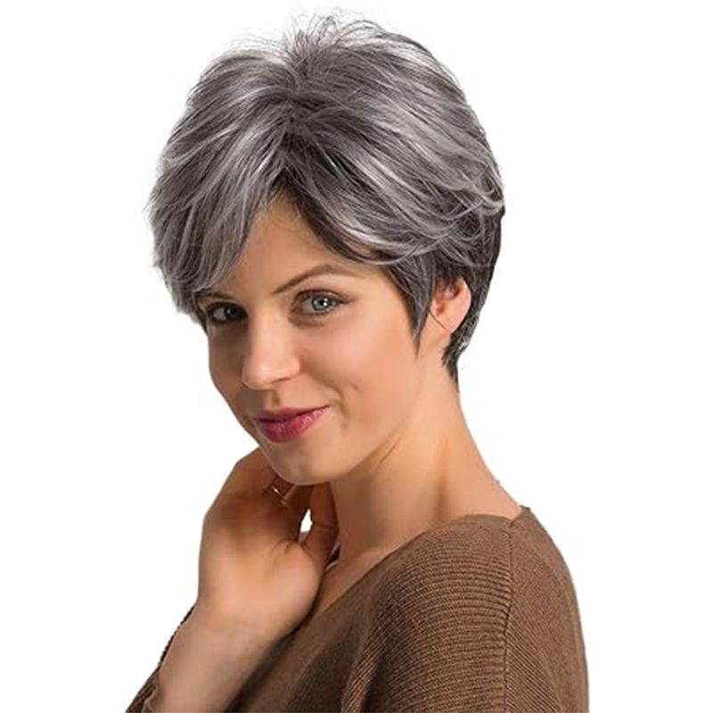 Short Straight Hair Wig - BlackWhite
