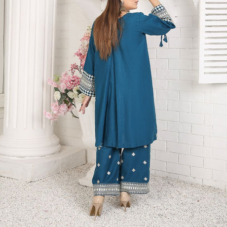 2 Piece Kurti Salwar Embroidery Set - Pure Cotton Collection Stylish Solid Color Light Weight Cotton Fabric Suit Top Bottom Salwar Kameez Indian Pakistani Embroidered Suit For Event Party Outdoor Dress - Dark Blue - Shop N Save