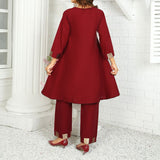 2 Piece Kurti Salwar Embroidery Set - Pure Cotton Collection Stylish Solid Color Light Weight Cotton Fabric Suit Top Bottom Salwar Kameez Indian Pakistani Embroidered Suit For Event Party Outdoor Dress - Maroon - Shop N Save
