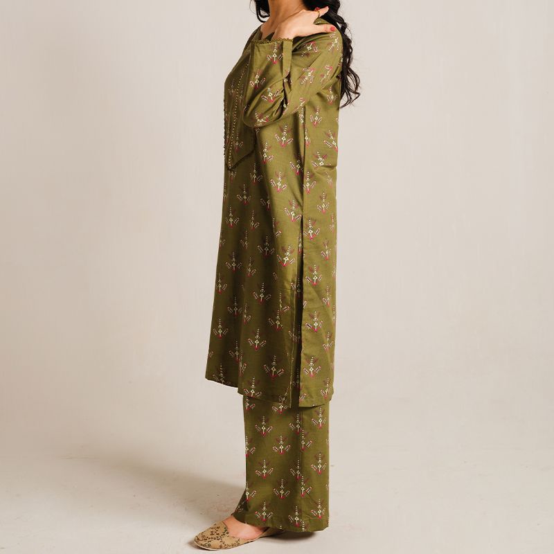 2 Piece Digital Print Kurti Salwar Set - Pure Cotton Collection Stylish Light Weight Cotton Fabric Suit Top Bottom Salwar Kameez Indian Pakistani Printed Suit For Casual Outdoor Dress - Dark Green - Shop N Save