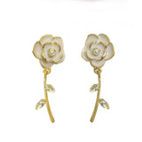 White Enamel Petal Earrings: Elegant Metal Design for Women - Shop N Save