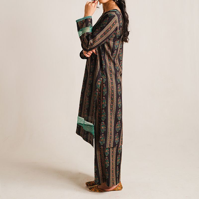 2 Piece Digital Print Kurti Salwar Set - Pure Cotton Collection Stylish Light Weight Cotton Fabric Suit Top Bottom Salwar Kameez Indian Pakistani Printed Suit For Casual Outdoor Dress - Black - Shop N Save