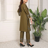 2 Piece Kurti Salwar Embroidery Set - Pure Cotton Collection Stylish Solid Color Light Weight Cotton Fabric Suit Top Bottom Salwar Kameez Indian Pakistani Embroidered Suit For Event Party Outdoor Dress - Dark Green - Shop N Save