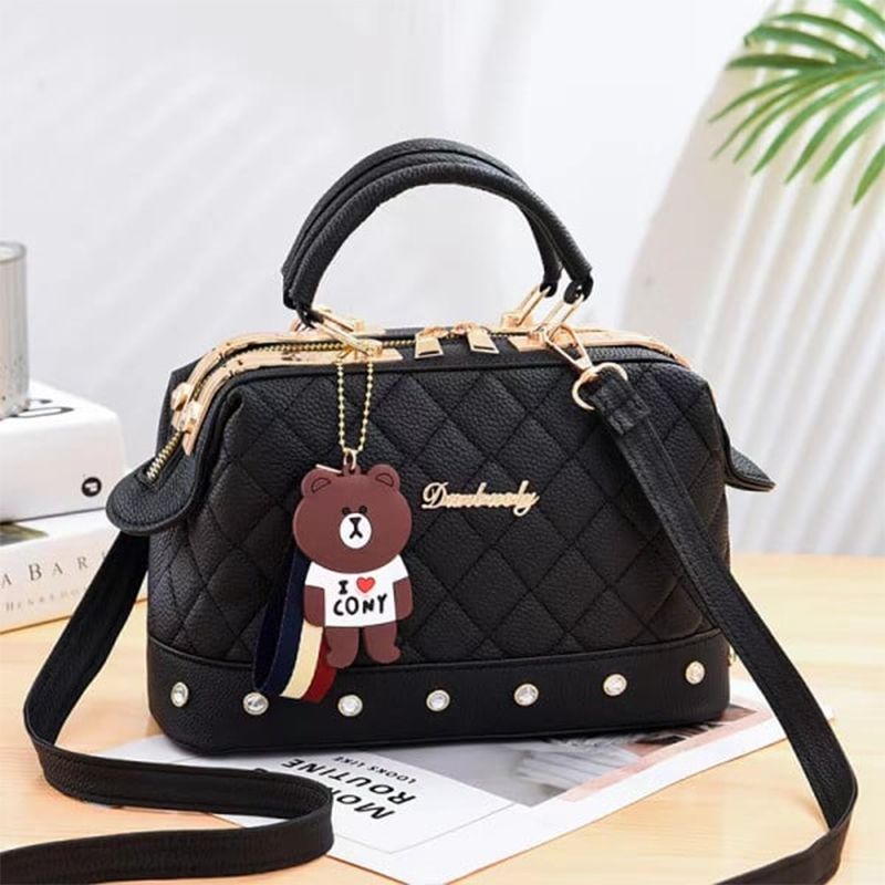 Black Geometric Quilted Handbag: Stylish, Tassel Detail, Versatile Charm - Shop N Save