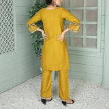 2 Piece Kurti Salwar Embroidery Set - Pure Cotton Collection Stylish Solid Color Light Weight Cotton Fabric Suit Top Bottom Salwar Kameez Indian Pakistani Embroidered Suit For Event Party Outdoor Dress - Golden - Shop N Save