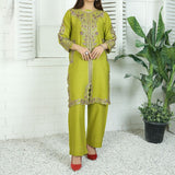 2 Piece Kurti Salwar Embroidery Set - Pure Cotton Collection Stylish Solid Color Light Weight Cotton Fabric Suit Top Bottom Salwar Kameez Indian Pakistani Embroidered Suit For Event Party Outdoor Dress - Light Green - Shop N Save