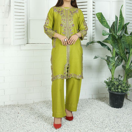 2 Piece Kurti Salwar Embroidery Set - Pure Cotton Collection Stylish Solid Color Light Weight Cotton Fabric Suit Top Bottom Salwar Kameez Indian Pakistani Embroidered Suit For Event Party Outdoor Dress - Light Green - Shop N Save