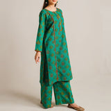 2 Piece Digital Print Kurti Salwar Set - Pure Cotton Collection Stylish Light Weight Cotton Fabric Suit Top Bottom Salwar Kameez Indian Pakistani Printed Suit For Casual Outdoor Dress - Dark Green - Shop N Save