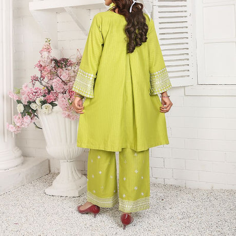 2 Piece Kurti Salwar Embroidery Set - Pure Cotton Collection Stylish Solid Color Light Weight Cotton Fabric Suit Top Bottom Salwar Kameez Indian Pakistani Embroidered Suit For Event Party Outdoor Dress - Green - Shop N Save