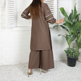2 Piece Kurti Salwar Embroidery Set - Pure Cotton Collection Stylish Solid Color Light Weight Cotton Fabric Suit Top Bottom Salwar Kameez Indian Pakistani Embroidered Suit For Event Party Outdoor Dress - Khaki - Shop N Save