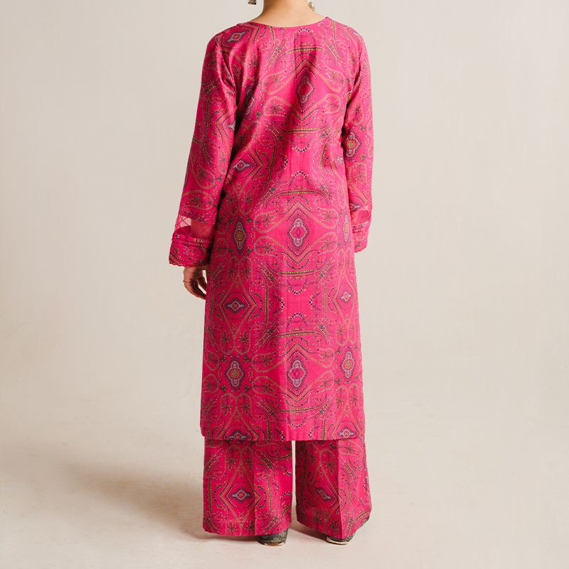 2 Piece Digital Print Kurti Salwar Set - Pure Cotton Collection Stylish Light Weight Cotton Fabric Suit Top Bottom Salwar Kameez Indian Pakistani Printed Suit For Casual Outdoor Dress - Dark Pink - Shop N Save