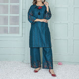 2 Piece Kurti Salwar Embroidery Set - Pure Cotton Collection Stylish Solid Color Light Weight Cotton Fabric Suit Top Bottom Salwar Kameez Indian Pakistani Embroidered Suit For Event Party Outdoor Dress - Dark Blue - Shop N Save