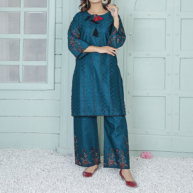 2 Piece Kurti Salwar Embroidery Set - Pure Cotton Collection Stylish Solid Color Light Weight Cotton Fabric Suit Top Bottom Salwar Kameez Indian Pakistani Embroidered Suit For Event Party Outdoor Dress - Dark Blue - Shop N Save