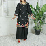 2 Piece Kurti Salwar Embroidery Set - Pure Cotton Collection Stylish Solid Color Light Weight Cotton Fabric Suit Top Bottom Salwar Kameez Indian Pakistani Embroidered Suit For Event Party Outdoor Dress - Black - Shop N Save