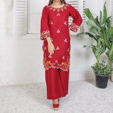 2 Piece Kurti Salwar Embroidery Set - Pure Cotton Collection Stylish Solid Color Light Weight Cotton Fabric Suit Top Bottom Salwar Kameez Indian Pakistani Embroidered Suit For Event Party Outdoor Dress - Maroon - Shop N Save