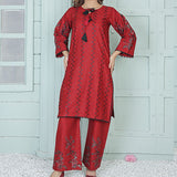 2 Piece Kurti Salwar Embroidery Set - Pure Cotton Collection Stylish Solid Color Light Weight Cotton Fabric Suit Top Bottom Salwar Kameez Indian Pakistani Embroidered Suit For Event Party Outdoor Dress - Maroon - Shop N Save