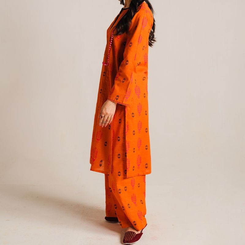 2 Piece Digital Print Kurti Salwar Set - Pure Cotton Collection Stylish Light Weight Cotton Fabric Suit Top Bottom Salwar Kameez Indian Pakistani Printed Suit For Casual Outdoor Dress - Orange - Shop N Save