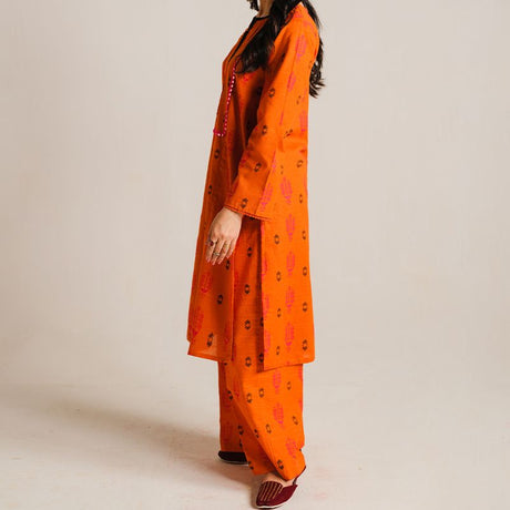2 Piece Digital Print Kurti Salwar Set - Pure Cotton Collection Stylish Light Weight Cotton Fabric Suit Top Bottom Salwar Kameez Indian Pakistani Printed Suit For Casual Outdoor Dress - Orange - Shop N Save