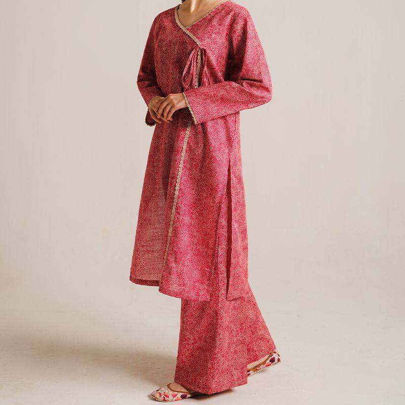 2 Piece Digital Print Kurti Salwar Set - Pure Cotton Collection Stylish Light Weight Cotton Fabric Suit Top Bottom Salwar Kameez Indian Pakistani Printed Suit For Casual Outdoor Dress - Dark Pink - Shop N Save