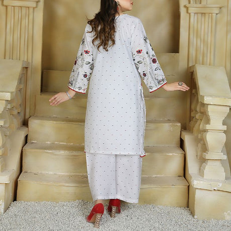 2 Piece Kurti Salwar Embroidery Set - Pure Cotton Collection Stylish Solid Color Light Weight Cotton Fabric Suit Top Bottom Salwar Kameez Indian Pakistani Embroidered Suit For Event Party Outdoor Dress - White - Shop N Save
