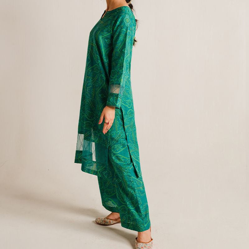 2 Piece Digital Print Kurti Salwar Set - Pure Cotton Collection Stylish Light Weight Cotton Fabric Suit Top Bottom Salwar Kameez Indian Pakistani Printed Suit For Casual Outdoor Dress - Dark Green - Shop N Save