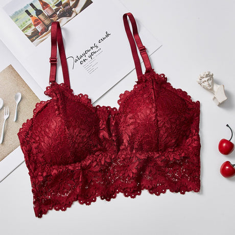 Women Push Up Wireless Lace Bra Top - Red - Shop N Save