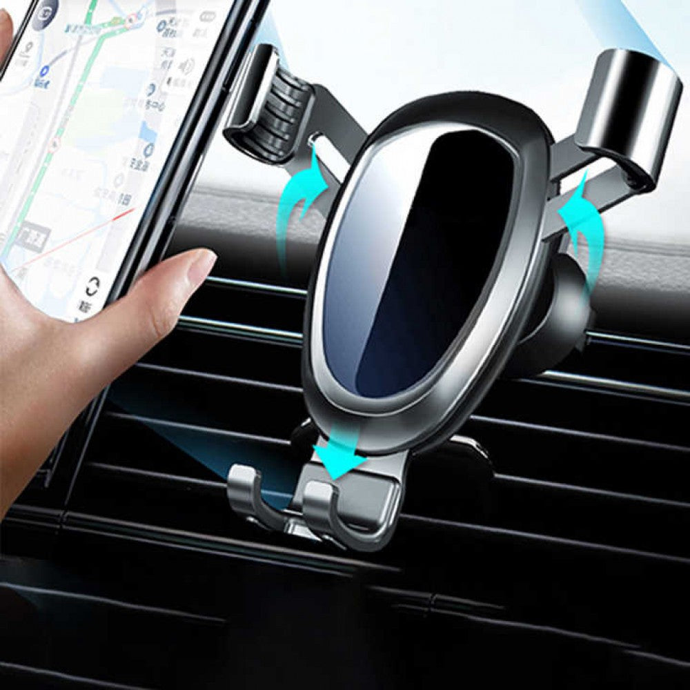 Air Vent Car Phone Holder - Round Shape Strong Grip Air Outlets Ball Head Car Mount Bracket Mobile Holder For All Type Of Car- Silver