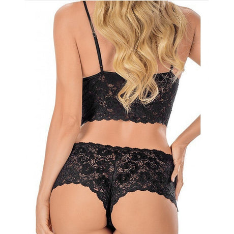 Two Piece Lingerie Set Women Lace See-Through - Black - Shop N Save