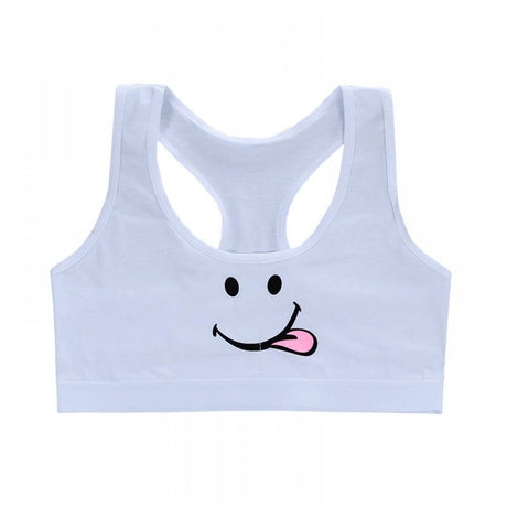 Women Sport Training Bra Cartoon Smiley - White - Shop N Save