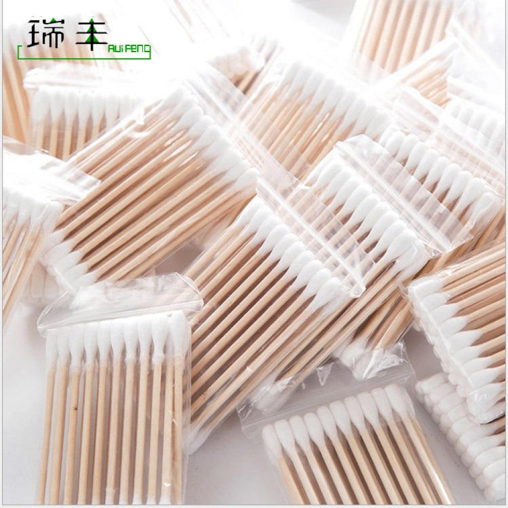 Double Head Disposable Daily Use Wooden Stick Cotton Bud - Skin