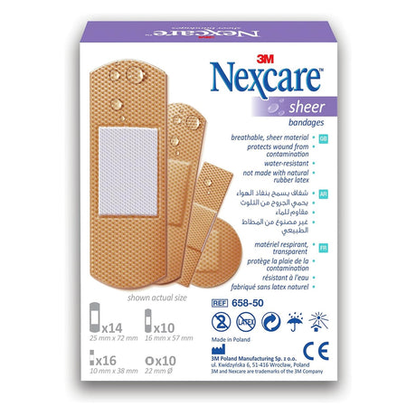 658-50 Nexcare Sheer Bandages, Assorted, 50/Box