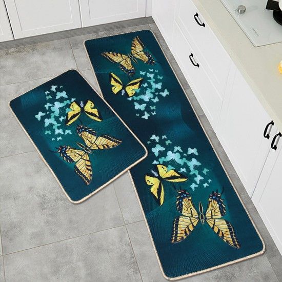 2Pcs  Non-Slip Floor Mat 40x120 and 40x60 - Dark green