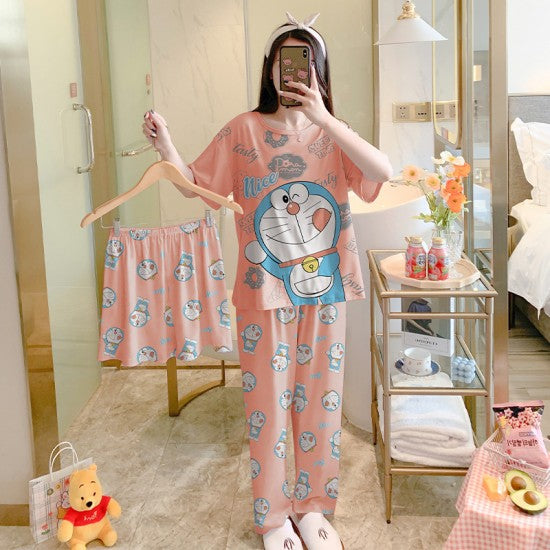 3 Pcs Nightwear Pajama Shorts Sets For Women Sleepwear - pink