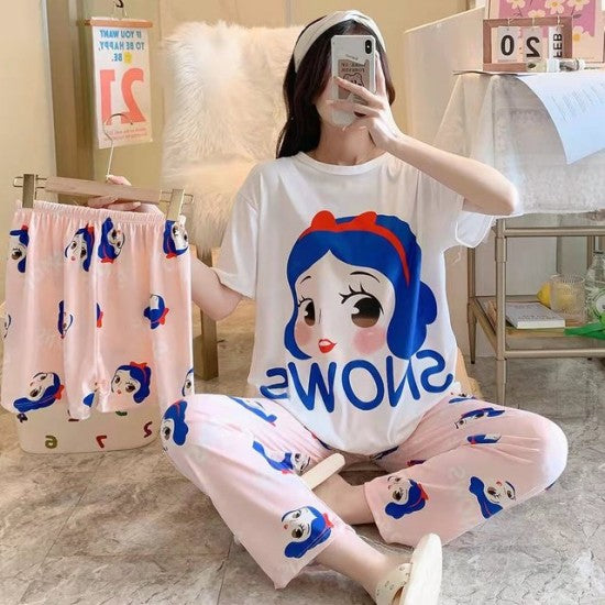 3 Pcs Nightwear Pajama Shorts Sets For Women Sleepwear - pink